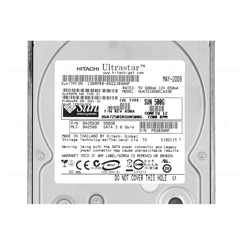 540-7195-01 ORACLE SUN HARD DRIVE 500GB 7.2K 3G SATA 3.5 LFF 390-0383-02
